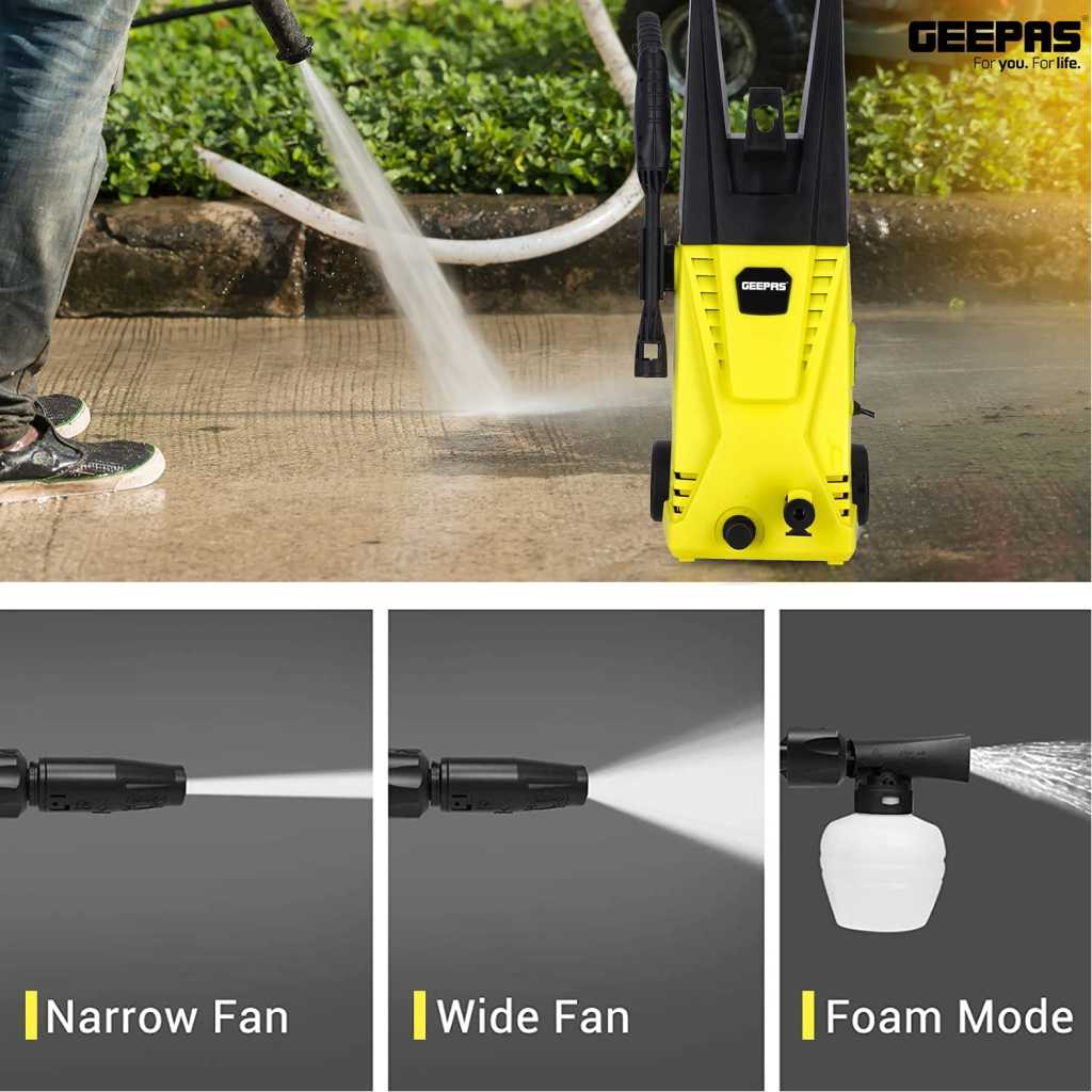 Geepas Pressure Car Washer GCW19027 - Electric Washer with Spray Gun, Hose with High/Low Pressure Nozzle, Soap Bottle | Rotary Knob | Ideal for Washing Car, Bike, Floor & More | 1 Years Warranty
