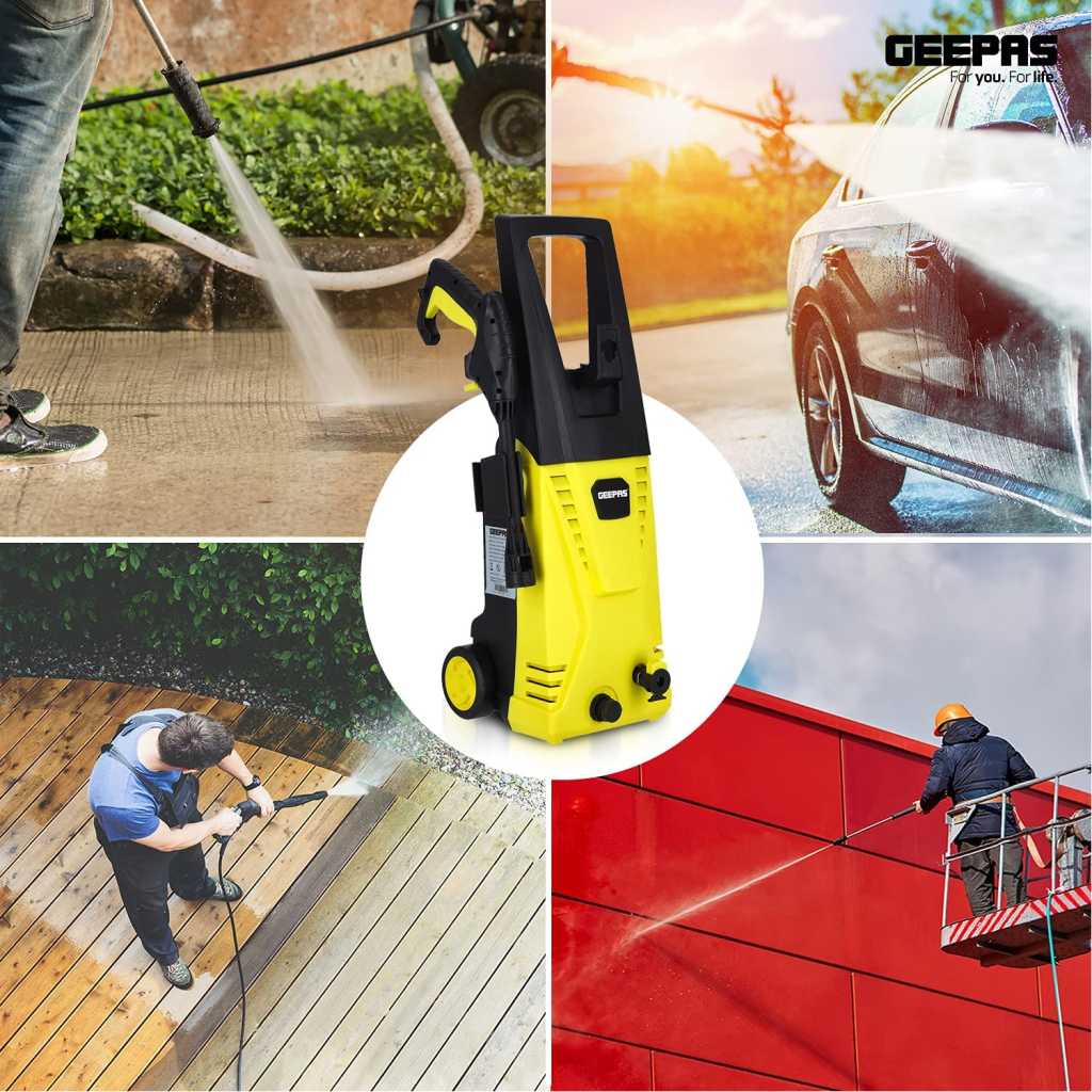 Geepas Pressure Car Washer GCW19027 - Electric Washer with Spray Gun, Hose with High/Low Pressure Nozzle, Soap Bottle | Rotary Knob | Ideal for Washing Car, Bike, Floor & More | 1 Years Warranty