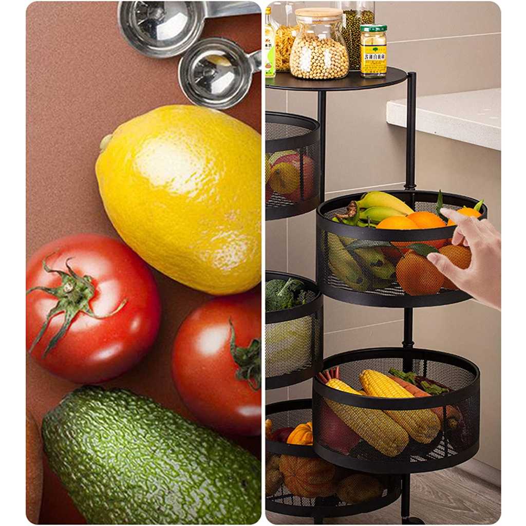 Vast Round Layered Shelf Storage Rack Kitchen Rotating Vegetable Rack Floor-Standing Multi-Layer Kitchen Storage Rack Household Storage Shelf For Kitchen Living Room(Size:4f)