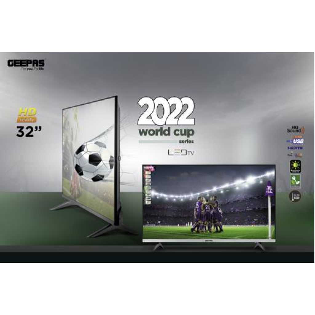 Geepas 32" LED Digital TV | With Inbuilt Free To Air Decoder, Slim LED TV with Remote Control, GLED3201EHD | HDMI & USB Ports, AV Mode, Head Phone Jack, PC Audio In, VGA | Energy Saving Technology, Dynamic Sound