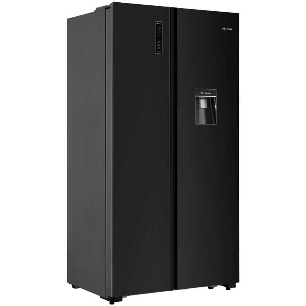 Hisense 670L Side-by-side Refrigerator with Dispenser H670SMIA-WD, Side By Side Refrigerator, Auto Defrost, Glass Black