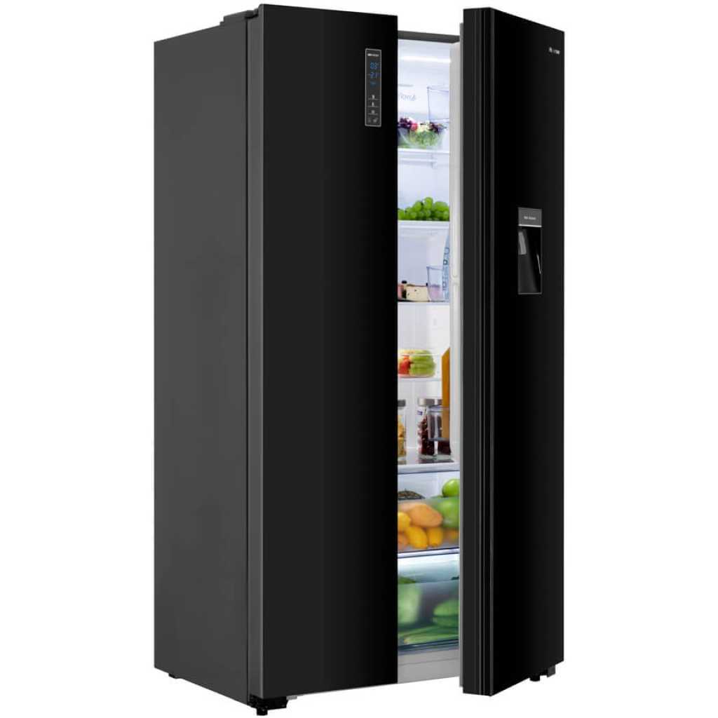 Hisense 670L Side-by-side Refrigerator with Dispenser H670SMIA-WD, Side By Side Refrigerator, Auto Defrost, Glass Black