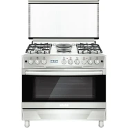 SOLSTAR 90x60cm SO942DEINBSS 4 Gas + 2 Electric Silver Cooker with Electric Oven, Rotesserie, Grill