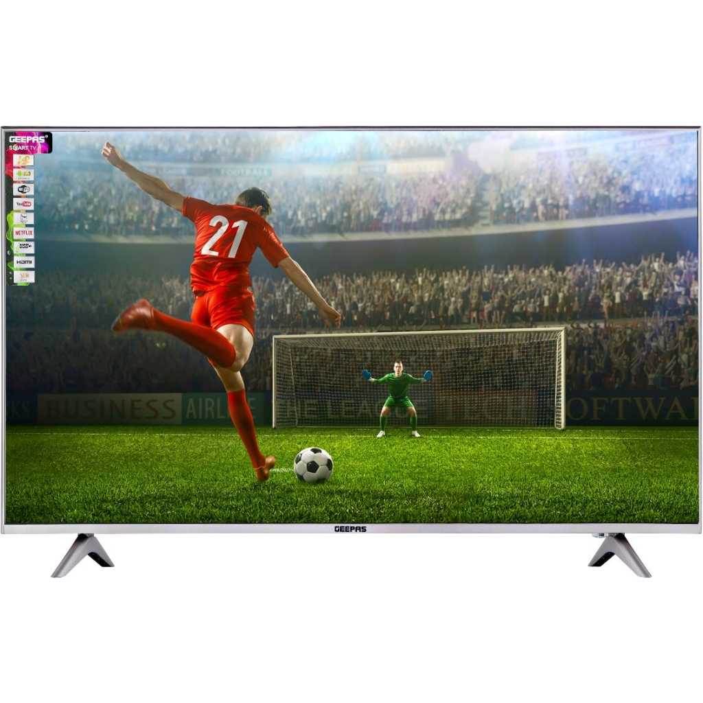 Geepas 32" HD Smart LED TV – Slim Led, 3.5mm, 1 HDMI & 2 Hi-High USB Ports | Wi-Fi, Android With Card Slot | YouTube, Netflix, Amazon Prime Compatibility | 1 Years Warranty - GLED3202SEHD