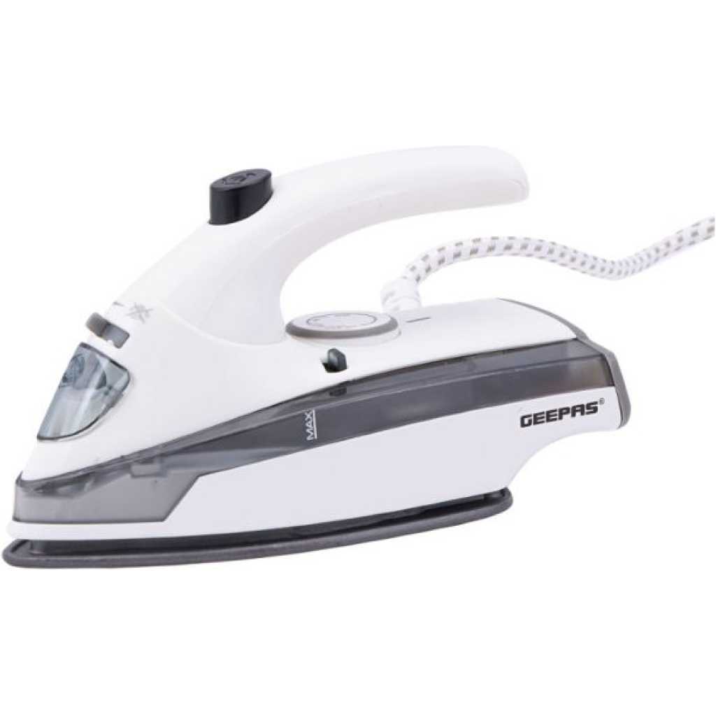 Geepas GSI7806 800W Dry Iron With Foldable Handle - Non-Stick Coating Plate & Adjustable Thermostat Control | Steam Shot, Transparent Water Tank, Durable Material | 2 Years Warranty
