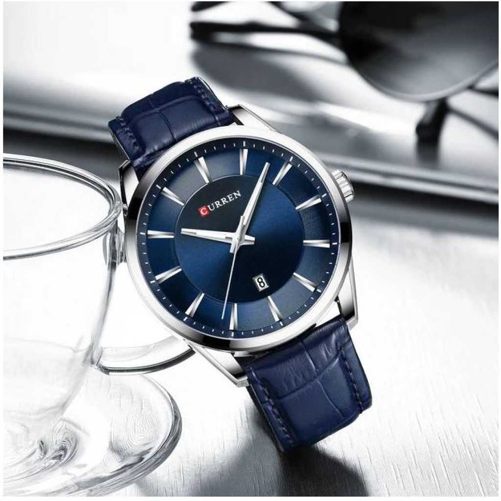 Curren Quartz Men's Wristwatch Watch For Male With Leather Strap - Blue