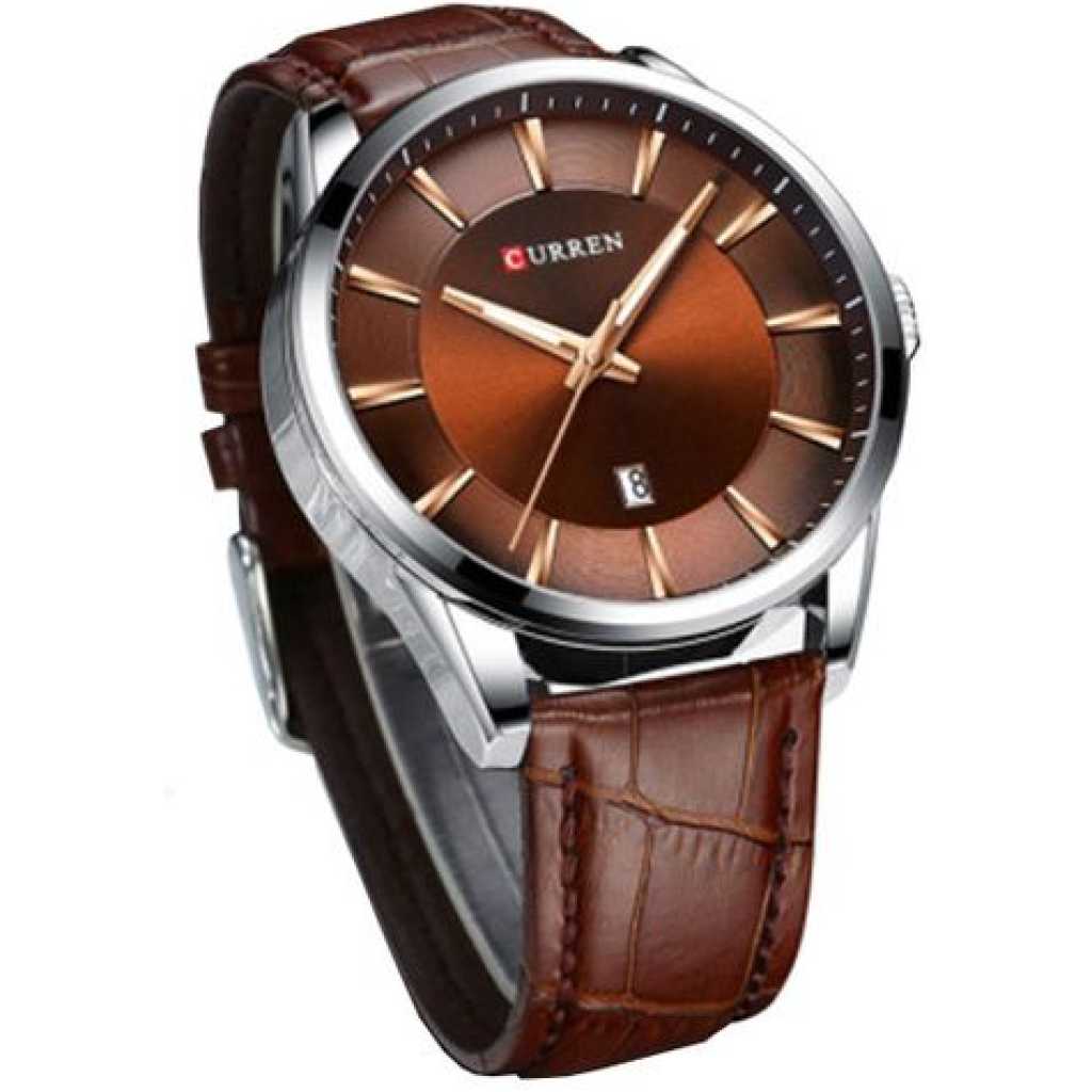 Curren Men's Formal Analog And Dated Water Resistant Watch - Brown Silver