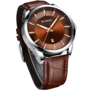Curren Men's Formal Analog And Dated Water Resistant Watch - Brown Silver