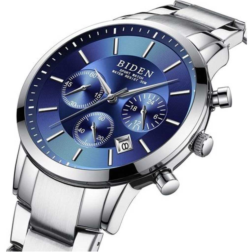 Biden Automatic Chronograph Analog and Water Proof Men's Watch - Silver Blue