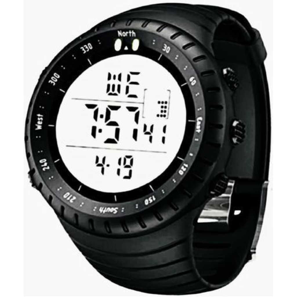Men's Outdoor Sports Luminous Week Date Alarm Digital Wrist Watch - Black