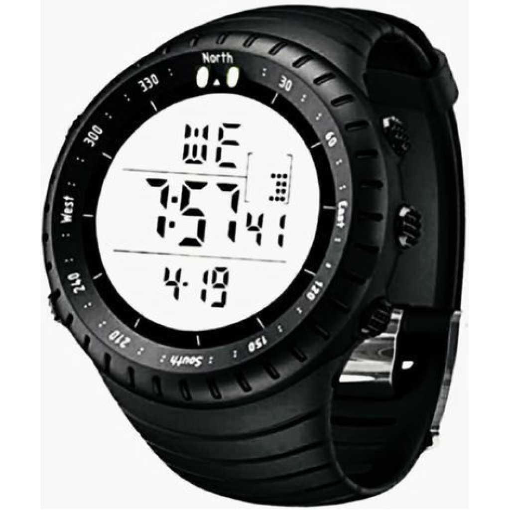 Men's Outdoor Sport Luminous Week Date Alarm Digital Wrist Watch - Black