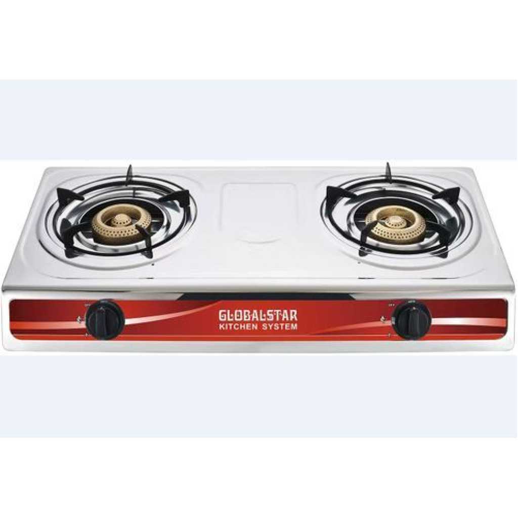 Global Star Double Burner Gas Stove Stainless Steel - White