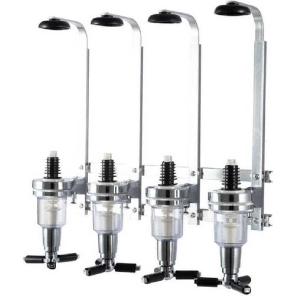 4 Bottles Beverage Bar Butler Drink & Shot Tapper dispenser Wall Mount - Silver