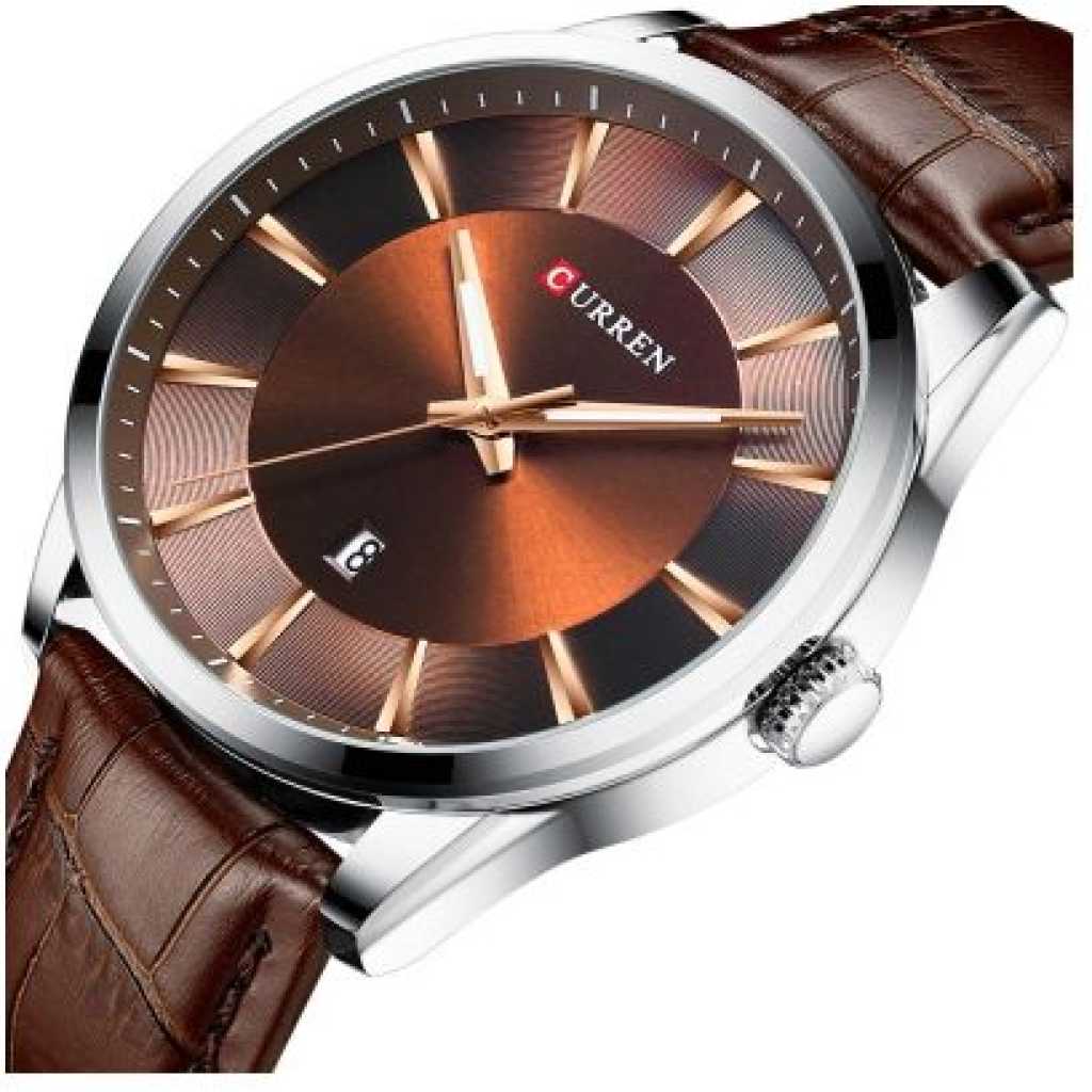 Curren Men's Formal Analog And Dated Water Resistant Watch - Brown Silver