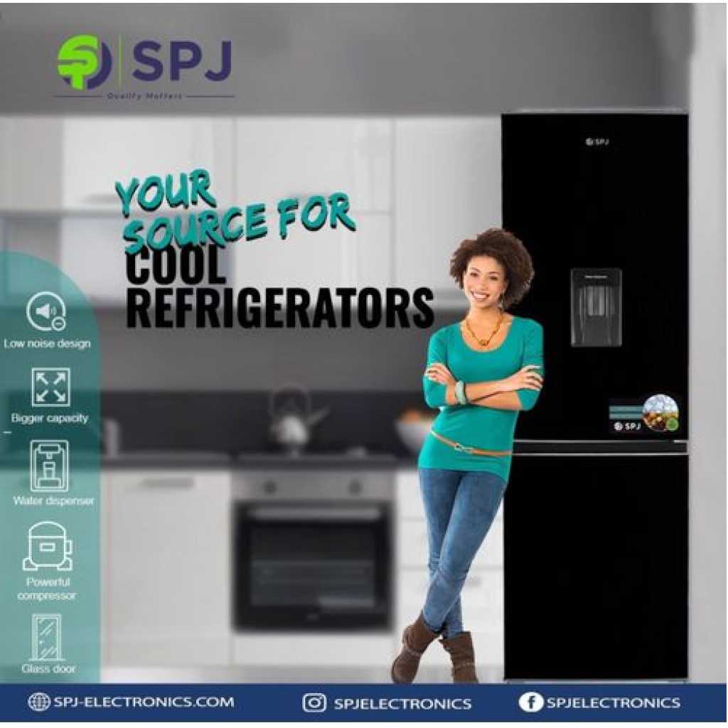 SPJ 429 Litres Double Door Refrigerator With Water Dispenser - Black