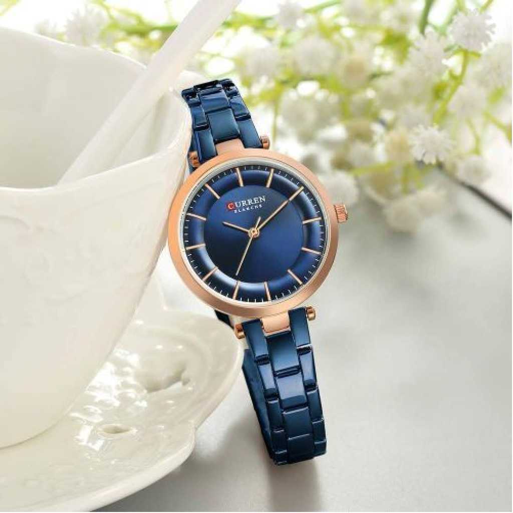 Curren Stainless Steel Women's Classy Analog Watch - Blue, Rose Gold