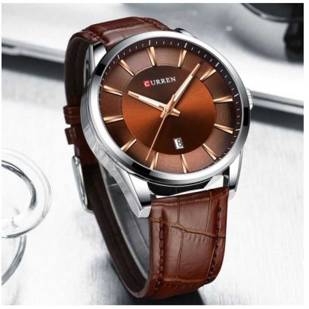Curren Men's Formal Analog And Dated Water Resistant Watch - Brown Silver