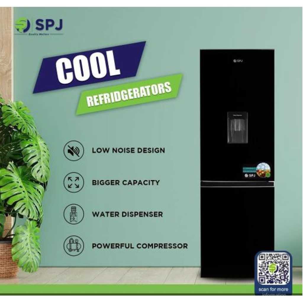 SPJ 429 Litres Double Door Refrigerator With Water Dispenser - Black