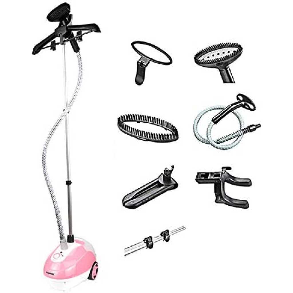 Sonashi Garment Steamer [Pink] SGS-321 - Tank Garment Steamer w/Anti-Slip Foot Wheel, Extendable Aluminum Supporting Pole & Hanger, 1.3 L Water Tank | Home Appliances