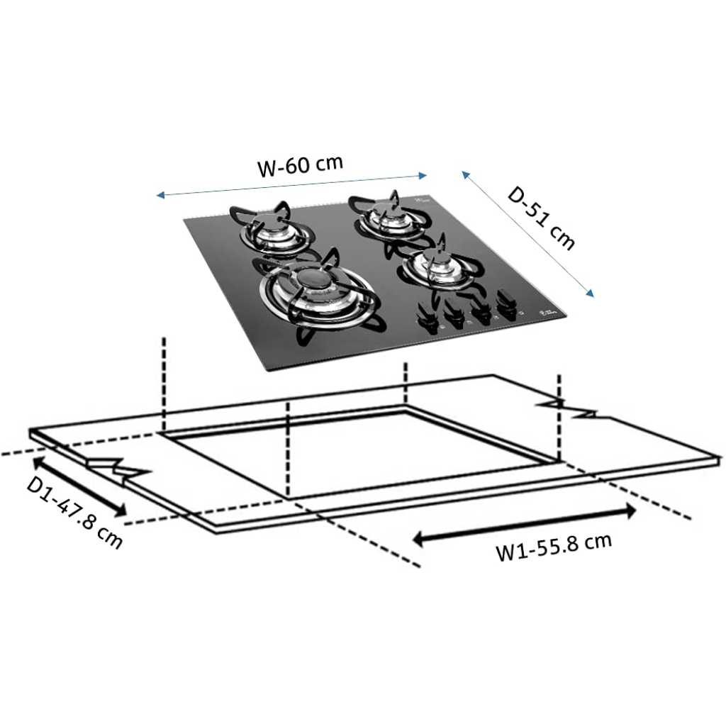 IQRA Built-in Gas Hob IQ-KH4002 - 60cm, 4 Gas Burners, Auto Ignition - Black