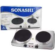 Sonashi Double Electric Hot Plate SHP-611S – 185MM and 155MM Class 1 Hot Plate with Stainless Steel Body, Auto Thermostat, On/Off Indicator Light | Kitchen Appliances