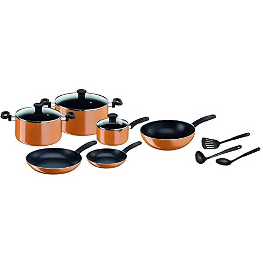 Tefal Prima B168A374 Cooking Set of 12 Pieces, Orange/Black, Aluminum