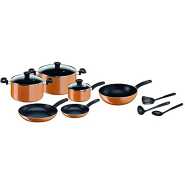 Tefal Prima B168A374 Cooking Set of 12 Pieces, Orange/Black, Aluminum