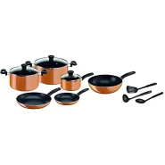 Tefal Prima B168A374 Cooking Set of 12 Pieces, Orange/Black, Aluminum