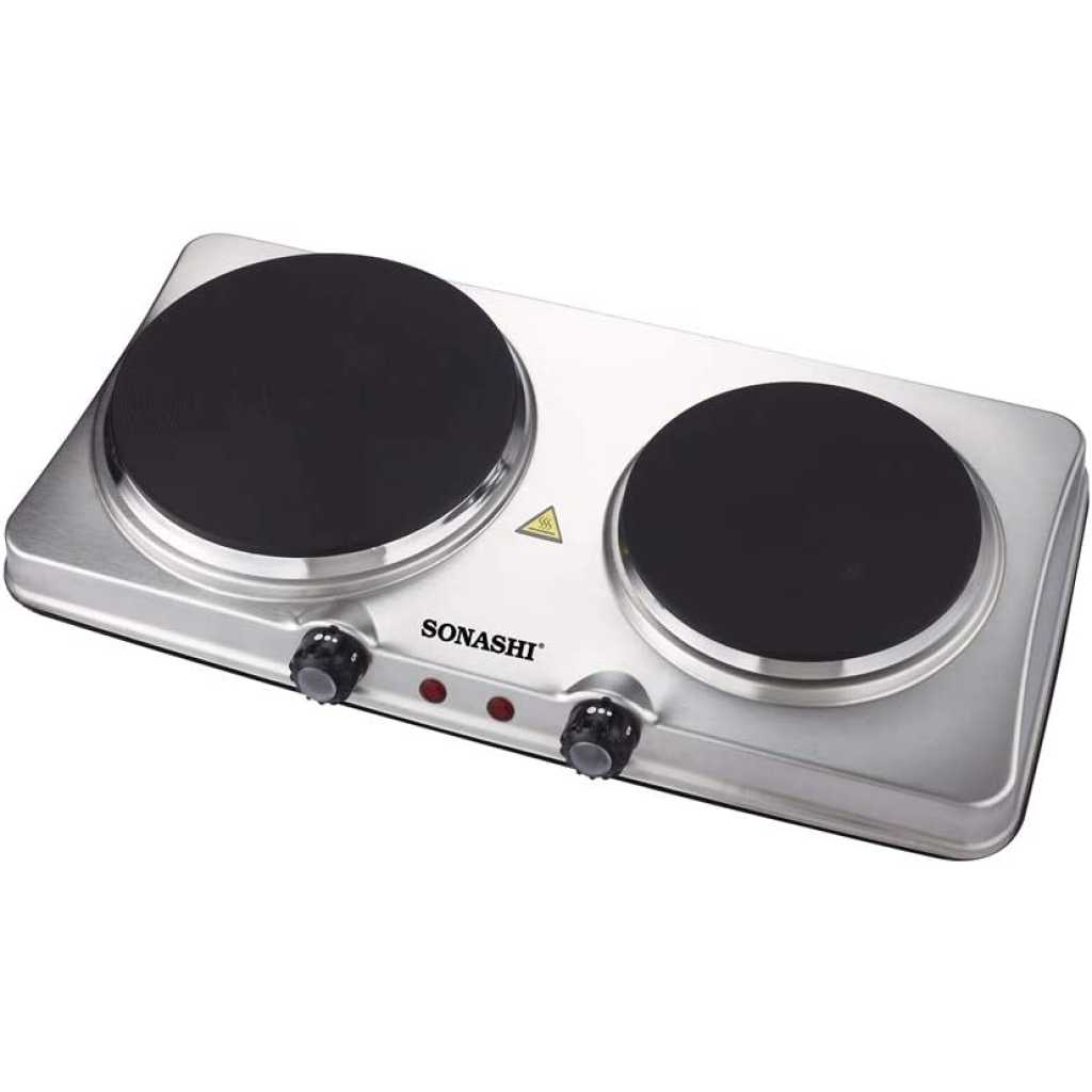 Sonashi Double Electric Hot Plate SHP-611S – 185MM and 155MM Class 1 Hot Plate with Stainless Steel Body, Auto Thermostat, On/Off Indicator Light | Kitchen Appliances