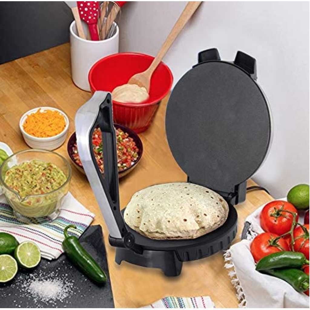 Sonashi Non-Stick Roti Maker SRM-858 - Tortilla Maker w/ 10” Non-Stick Coating Plate, Adjustable Temperature Control Knob, Power On/Off Indicator | Kitchen Appliances