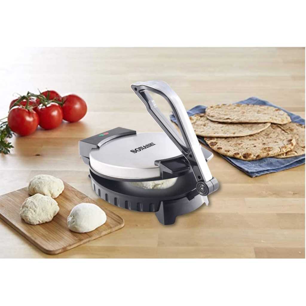 Sonashi Non-Stick Roti Maker SRM-858 - Tortilla Maker w/ 10” Non-Stick Coating Plate, Adjustable Temperature Control Knob, Power On/Off Indicator | Kitchen Appliances