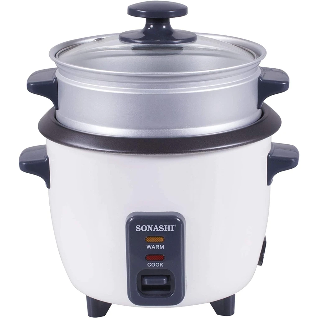 Sonashi 1.8 L Rice Cooker With Steamer SRC-318 - Tempered Glass Lid, Cool Touch Handle, Non-Stick Coating & Automatic Shut Off Function | Kitchen Appliance