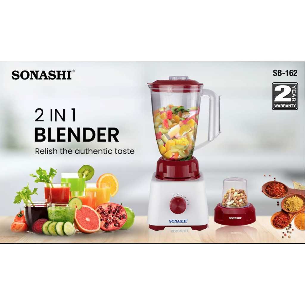 Sonashi 2 In 1 Blender, 500W SB-162 - White/Red