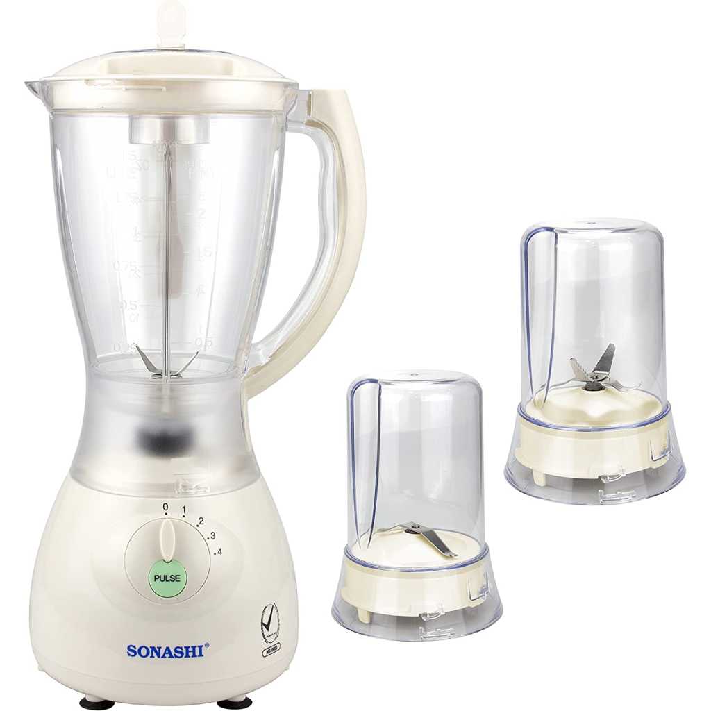 SONASHI 3 in 1 Blender SB-133 – 4 Speed, 550W Countertop Blender Mixer Grinder with Overheating Protection, 1.5L Unbreakable Jar, Mincing Cup, Grinding Cup | Kitchen Appliances