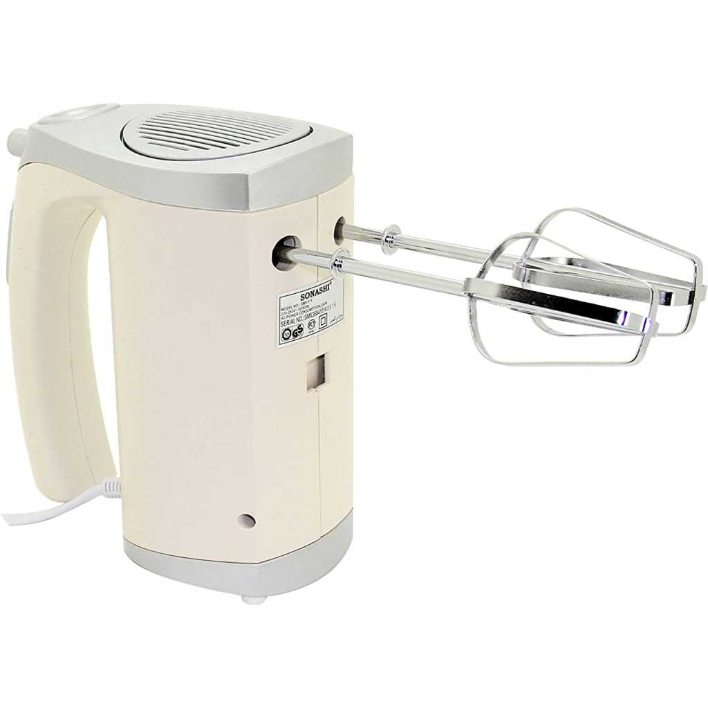 Sonashi Hand Mixer Blender SMX-111 250 W | 5 Variable Speed Control | Easy to Clean and Store | Two Pairs of Beater and Hooks Dough/Stainless Steel Blade