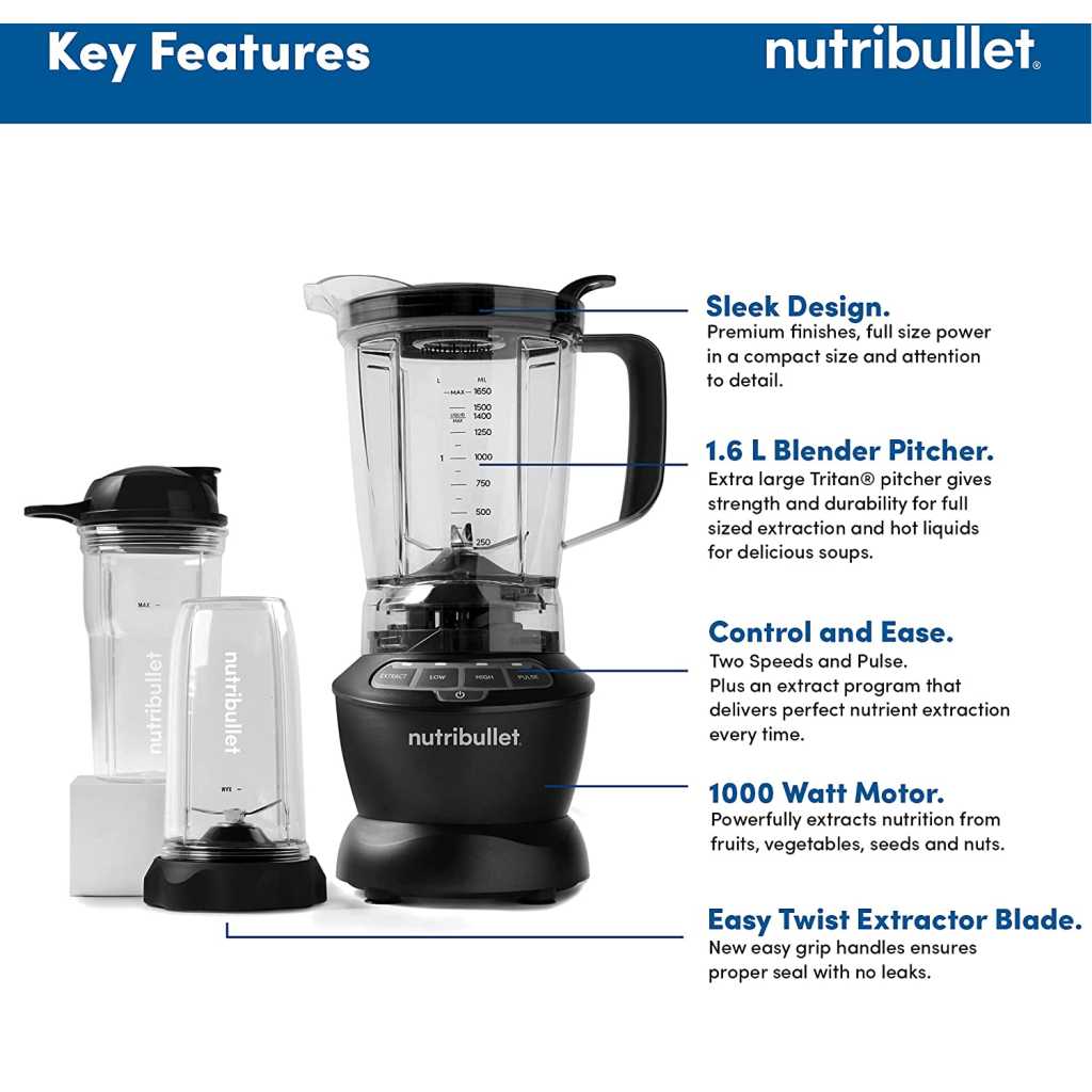 NutriBullet Blender NBC-1049/NBC-10B Smoothie Maker, 1000W (Dark Grey), 1 Pitcher, 2 Jar Cup