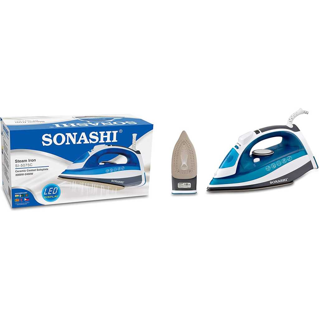 Sonashi Steam Iron, 2400W SI-5075C, With Ceramic Soleplate - Blue/White