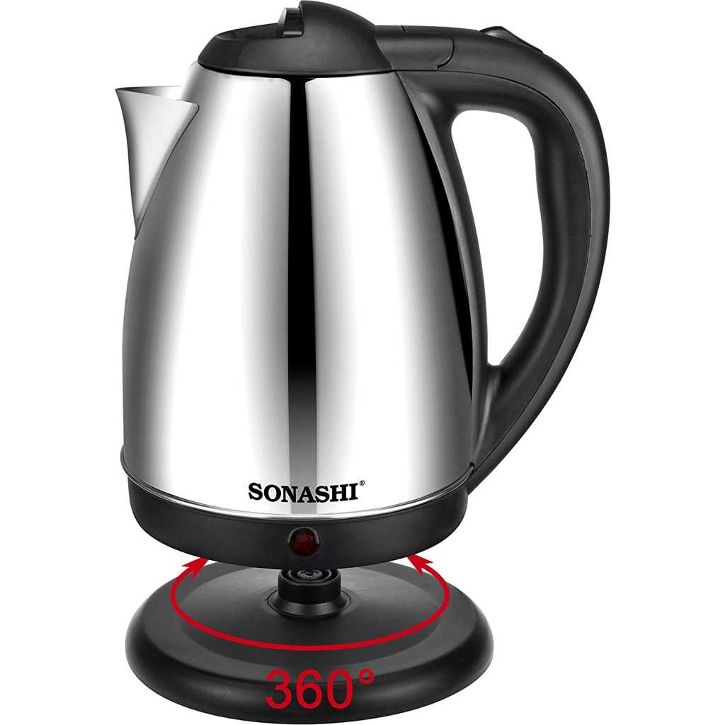 Sonashi 1.8 L Cordless Kettle SKT-1804 - Stainless Steel Kettle w/ Spray Coating, 360-degree Swivel Base, Auto Shutdown, Power On/Off Indicator Light | Home Appliances