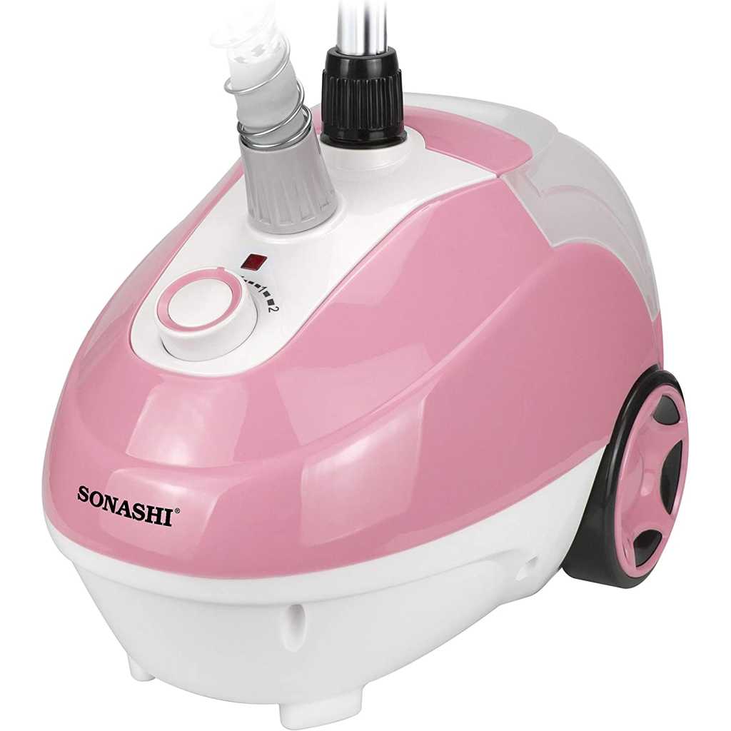 Sonashi Garment Steamer [Pink] SGS-321 - Tank Garment Steamer w/Anti-Slip Foot Wheel, Extendable Aluminum Supporting Pole & Hanger, 1.3 L Water Tank | Home Appliances