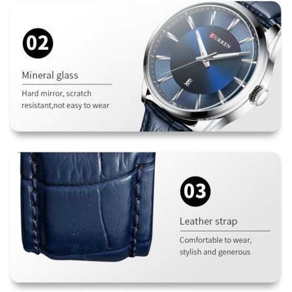 Curren Quartz Men's Wristwatch Watch For Male With Leather Strap - Blue