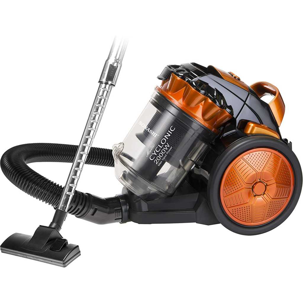 Sonashi Cyclone Vacuum Cleaner [Black-Orange] SVC-9028- 1200W Vacuum Cleaning Machine w/ Metal Telescopic Tube, Speed Control, Low Noise | Home Appliances