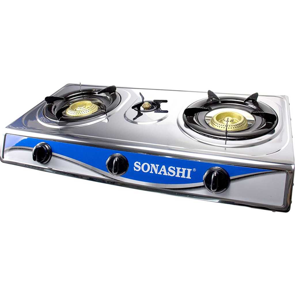 SONASHI SGB-319S Triple Gas Stove - Stainless Steel Three Burner Cooking Range with Electronic Ignition System, Energy Saving, Easy to Clean Design | Kitchen Appliance Collection