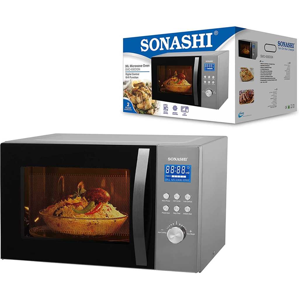 Sonashi SMO-930DGN 30 Microwave Oven W/ Grill Function, Turntable Glass Tray, Adjustable Temperature, Cooking End Signal, Pull Handle Door, Timer | Home Appliances