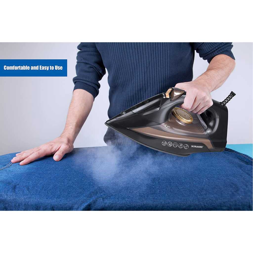 Sonashi Steam Iron With Ceramic Soleplate -2200W (Black-Gold) SI-5074N