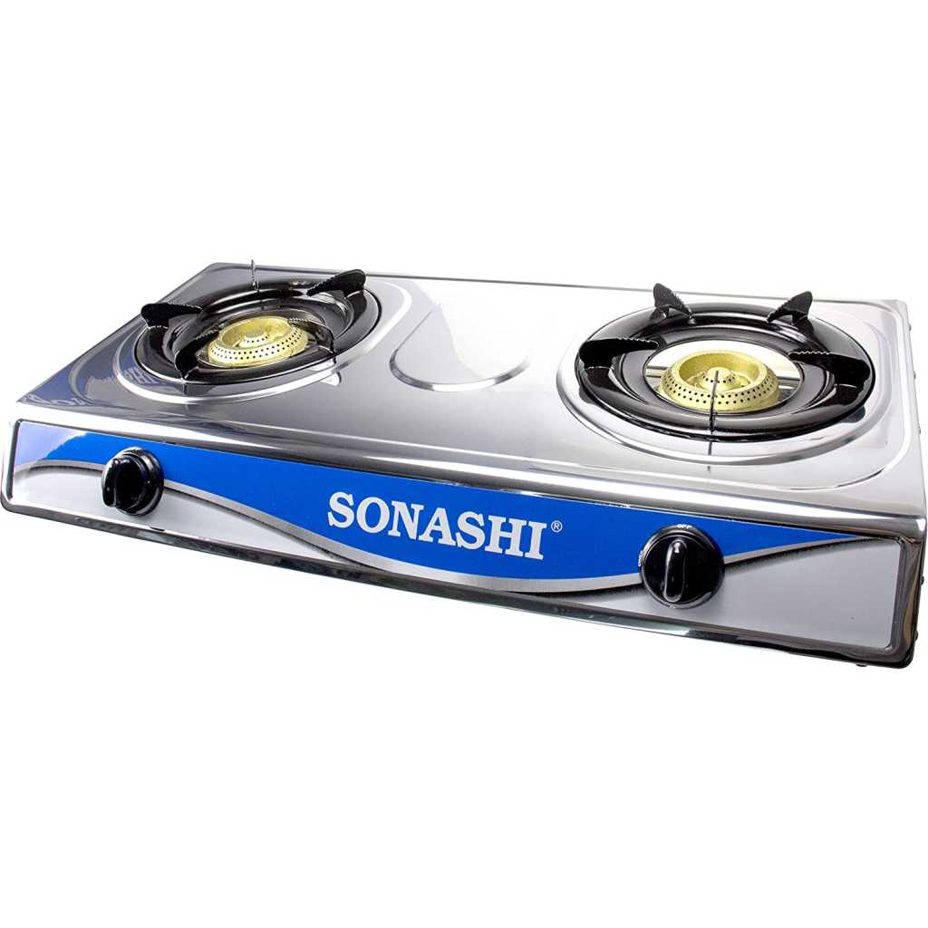 SONASHI SGB-208S Double Gas Stove with Electronic Ignition System – Stainless Steel Two Burner Gas Stove, Low Gas Consumption | Kitchen Tools and Appliances