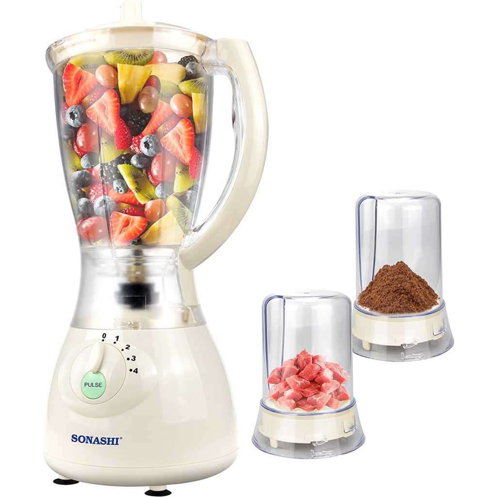 SONASHI 3 in 1 Blender SB-133 – 4 Speed, 550W Countertop Blender Mixer Grinder with Overheating Protection, 1.5L Unbreakable Jar, Mincing Cup, Grinding Cup | Kitchen Appliances