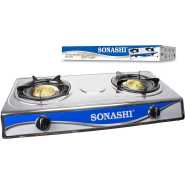 SONASHI SGB-208S Double Gas Stove with Electronic Ignition System – Stainless Steel Two Burner Gas Stove, Low Gas Consumption | Kitchen Tools and Appliances