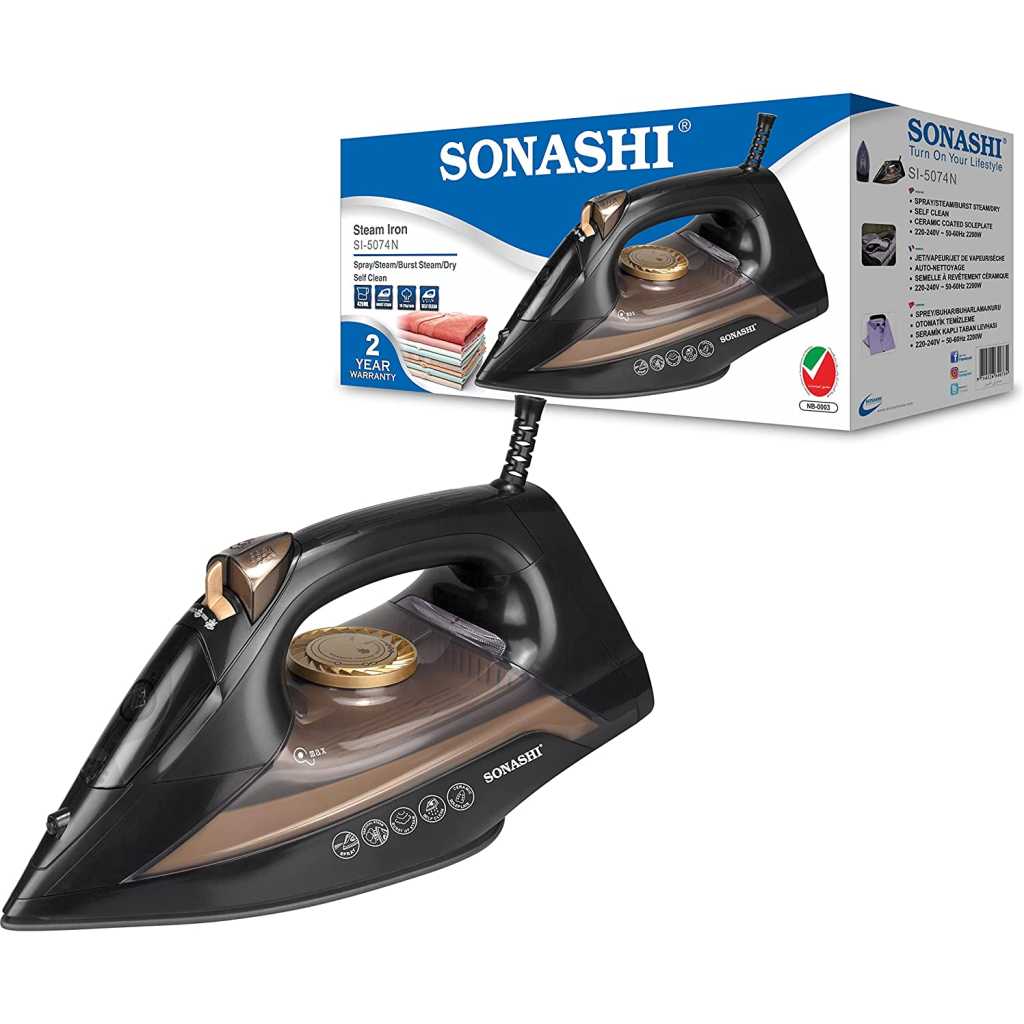 Sonashi Steam Iron With Ceramic Soleplate -2200W (Black-Gold) SI-5074N