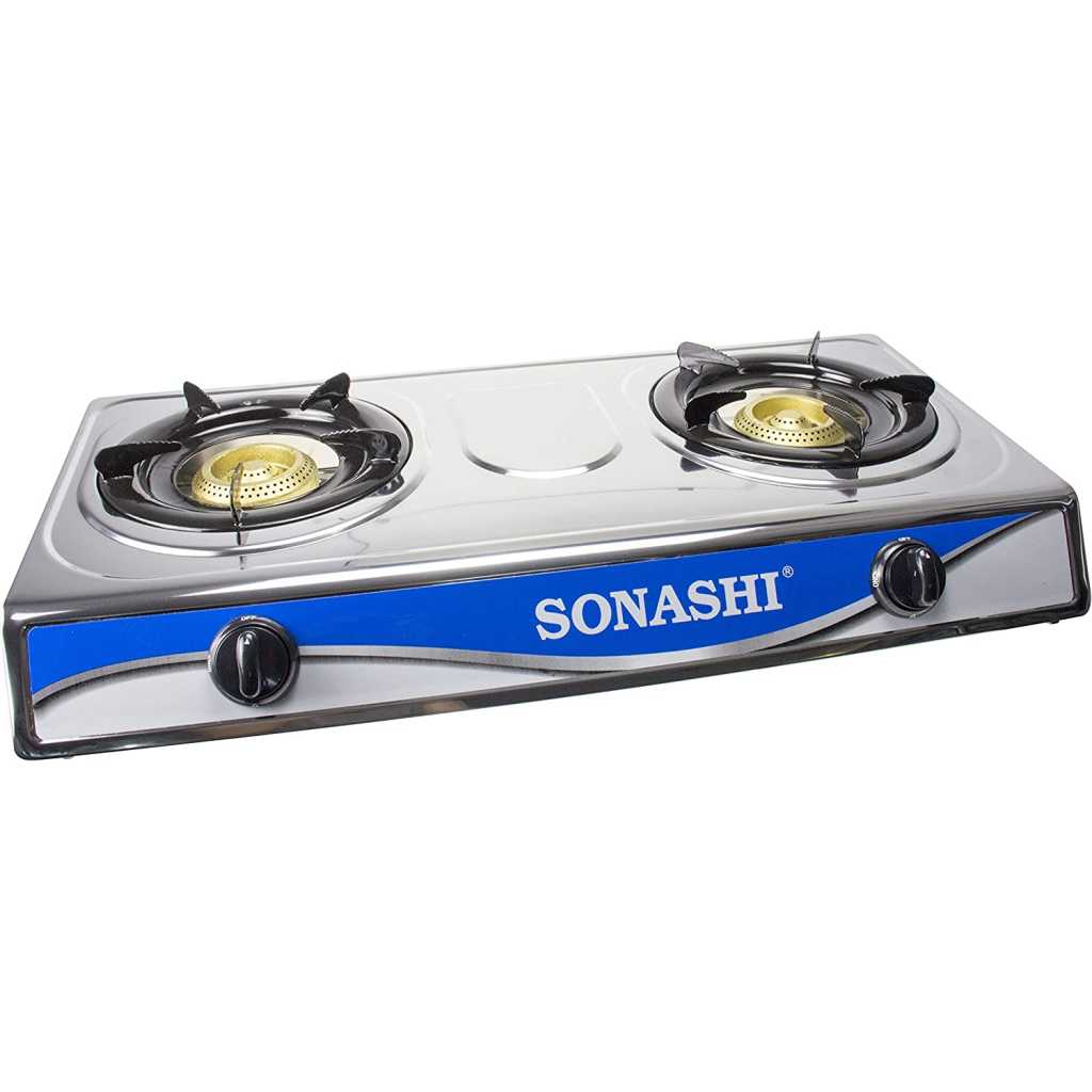 SONASHI SGB-208S Double Gas Stove with Electronic Ignition System – Stainless Steel Two Burner Gas Stove, Low Gas Consumption | Kitchen Tools and Appliances