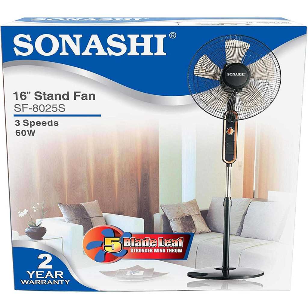 SONASHI SF-8025S Stand Fan – [White] 16 in. Pedestal Fan with 3 Speed Switch, 5 Transparent Blade Leaf, Korean Guard Ring, Low Noise Operation | Perfect Home Décor Appliance